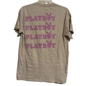 Playboy Bunny Women T-shirt Short  sleeve tan color pink graphic Size Medium